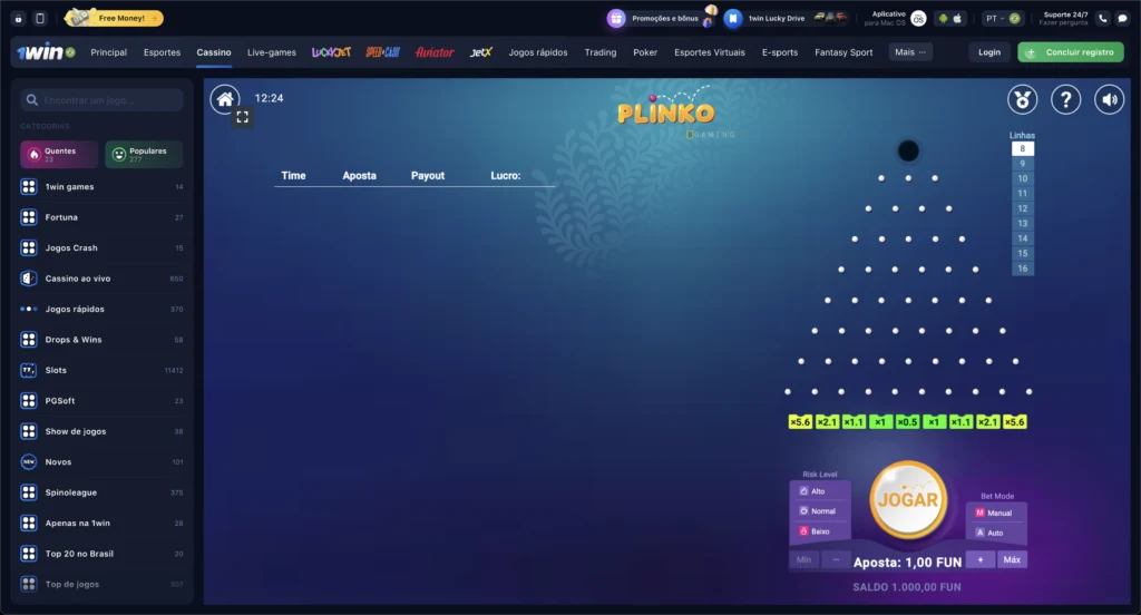 1win cassino Plinko