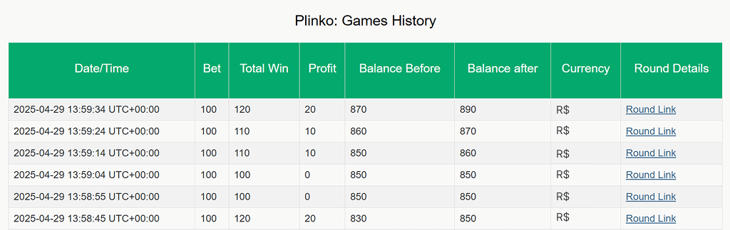 Game History Plinko